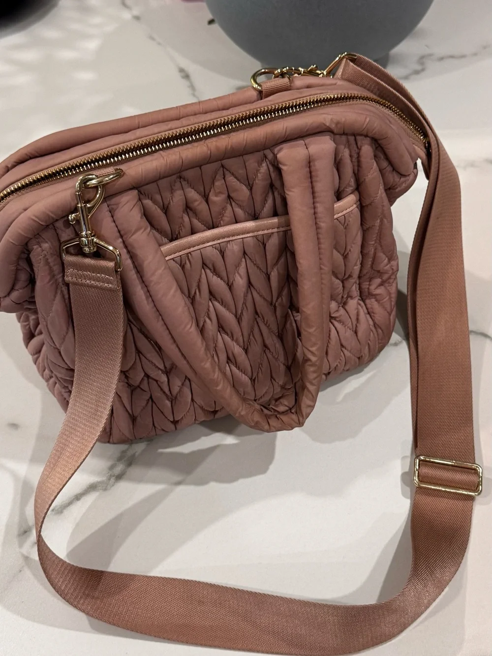 Quilted Braided Shoulder Satchel in Dusty Rose